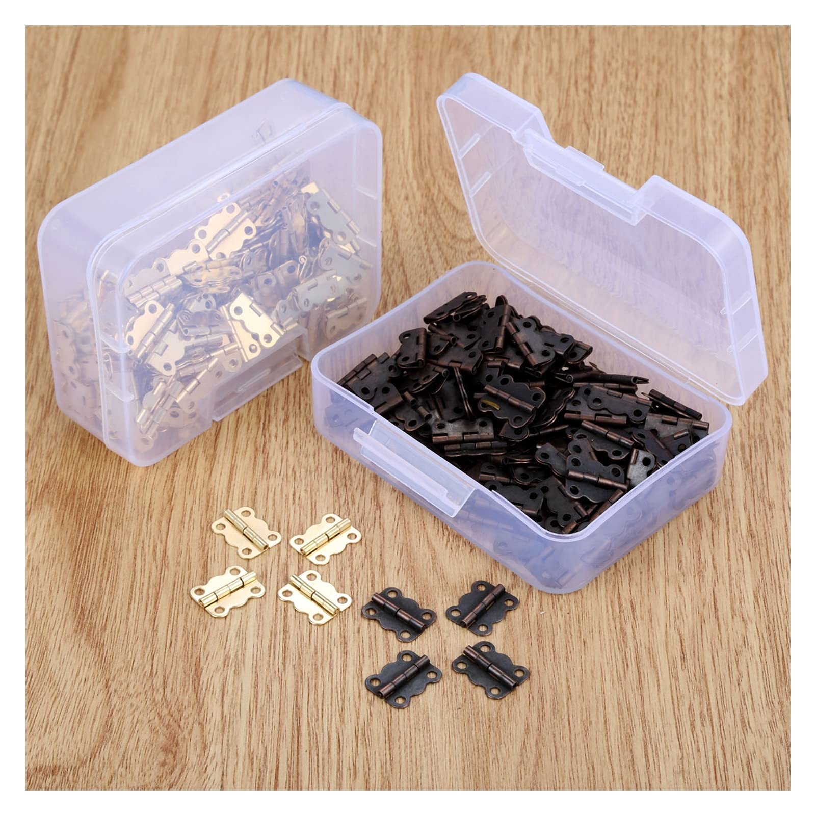 Zawias sprzętu meblowego. 200 SZTUK 16 * 12mm Gabinet Meble Meble zawiasowe Biżuteria Drewniane pudełko Dekoracyjne Akcesoria do zawiasów + 800 sztuk Śruby+ Pudełko do przechowywania (Color : B)