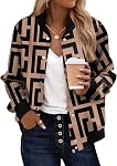 ZEAGOO Bomber Vestes Femmes Varsity Casual Légèreté Automne Mode Bouton Down Short Outerwear avec Poches