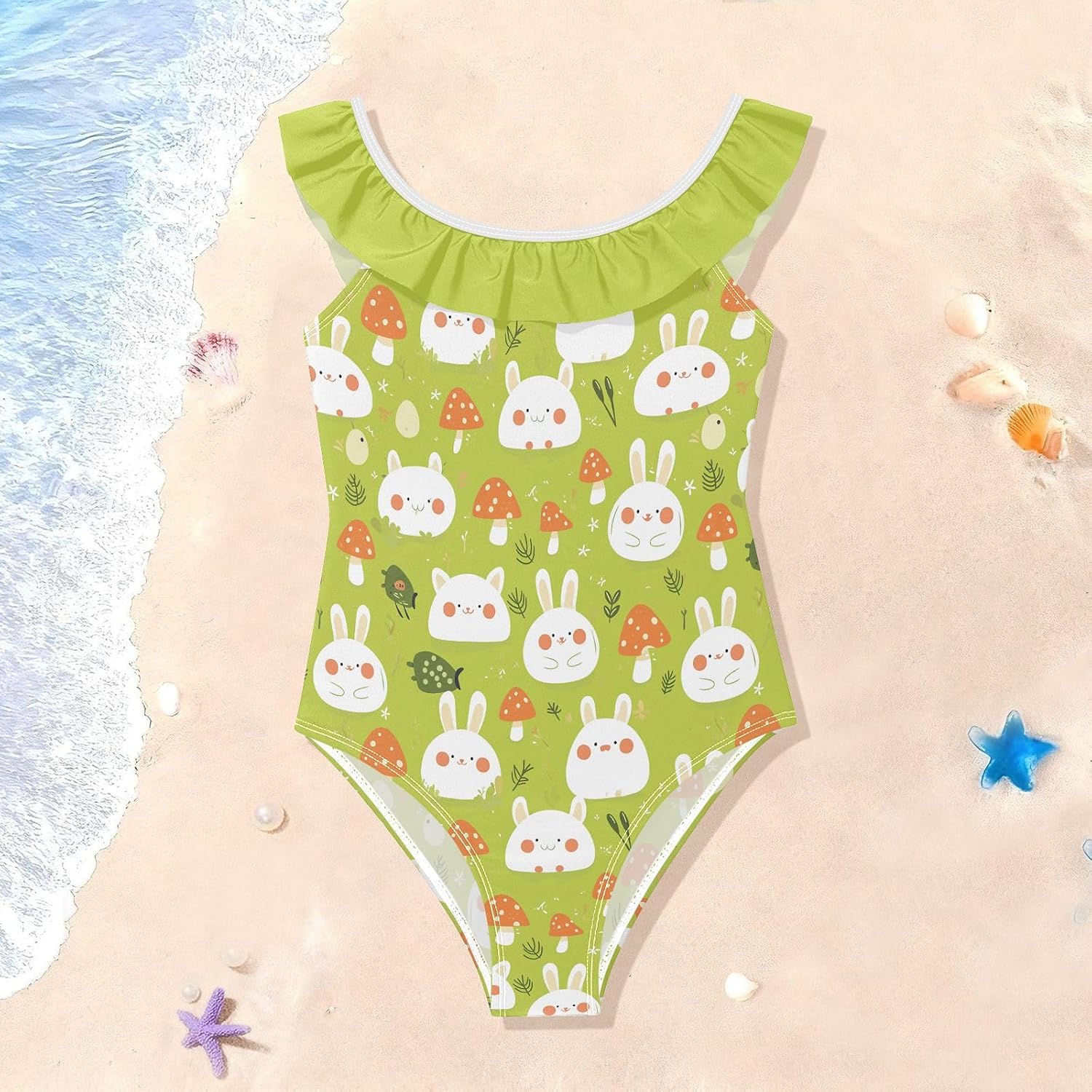 visesunny Girls One Piece Swimsuits Ruffle Swimwear Cat Rabbit Mushroom Bathing Suits for Girls 3-6Y