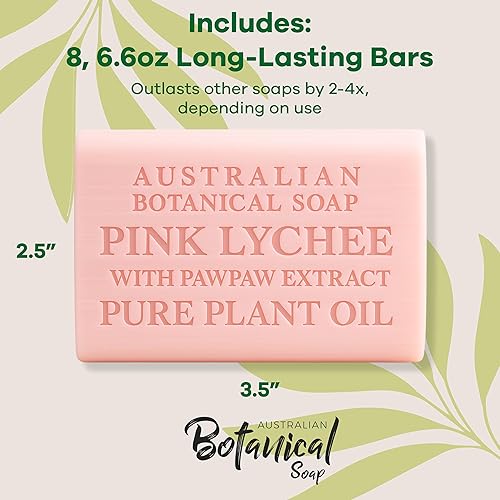 Miniatura 4 de Australian Botanical Soap, Barras de jabón de lichi rosa con extracto de papaya de 6.6 oz (187 g) de ingredientes naturales, para todo tipo de piel,