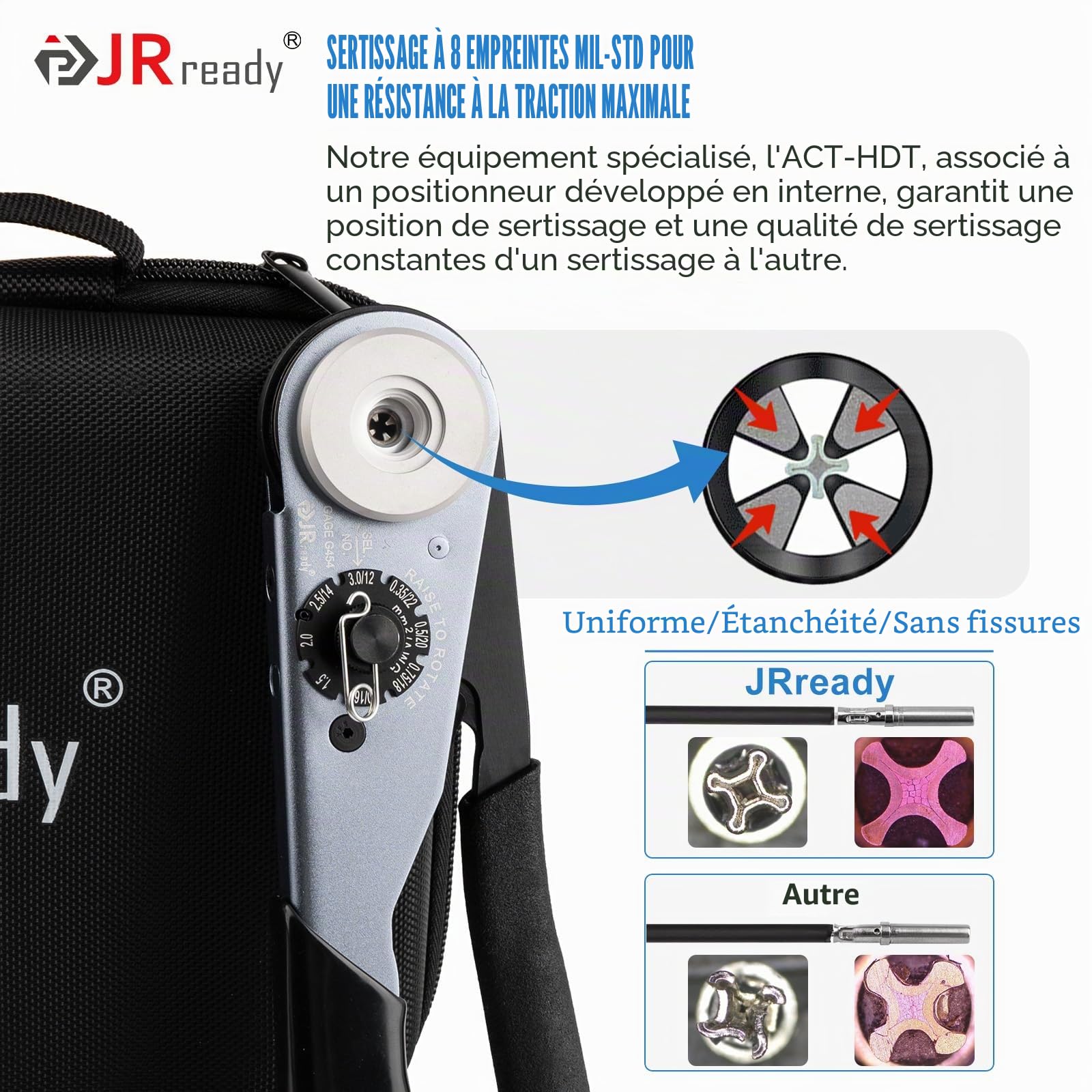 JRready ST2188 Pince à sertir allemande avec outil de déverrouillage pour DT,DTM, DTP et anphénol AT ATP ATP ATM série mesure 16 20 12 contacts massifs, pince à sertir fermée avec trois positionneurs