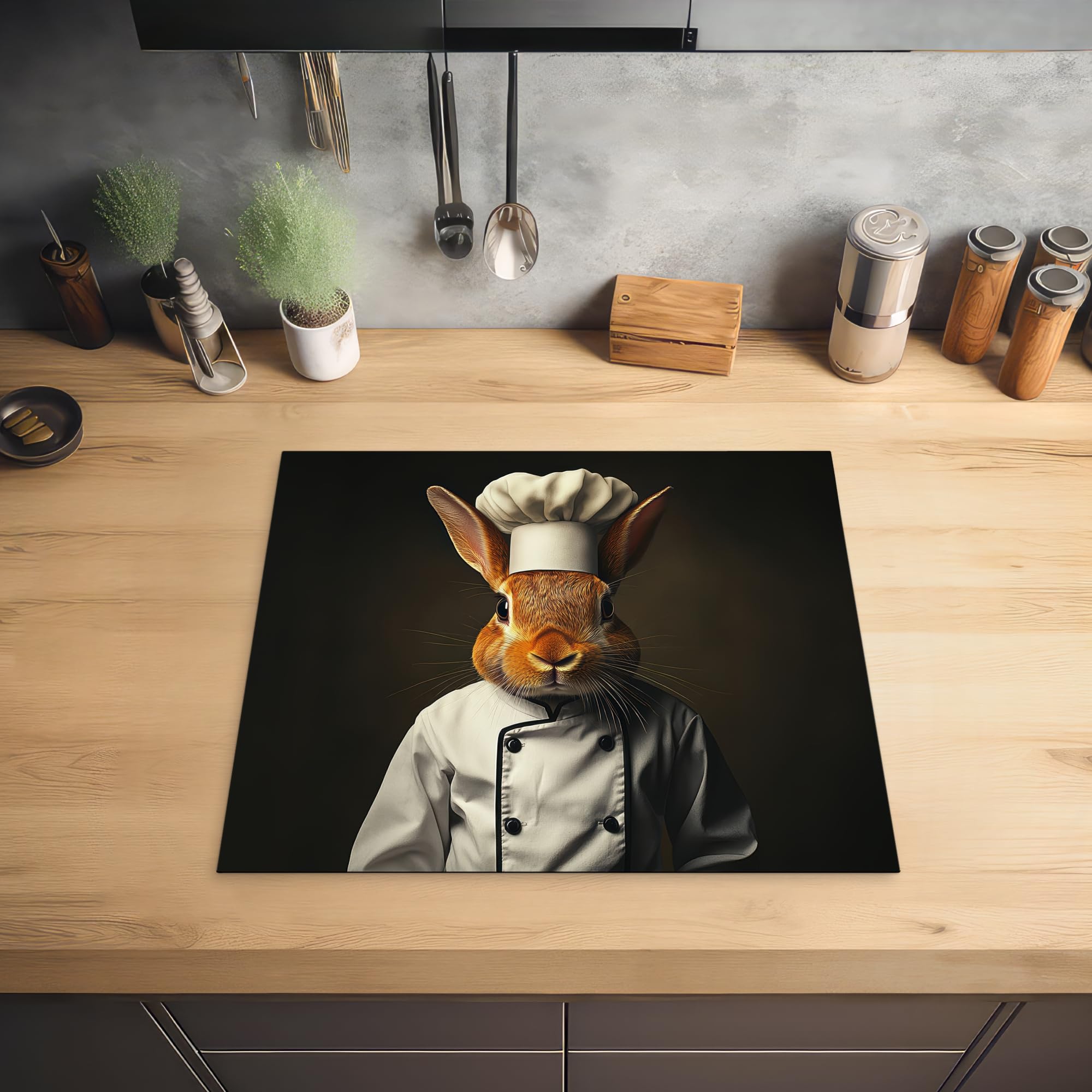 Protection Plaque Induction 60x52 cm KitchenYeah Cache Protège De Cuisson Lapin Cuisinier