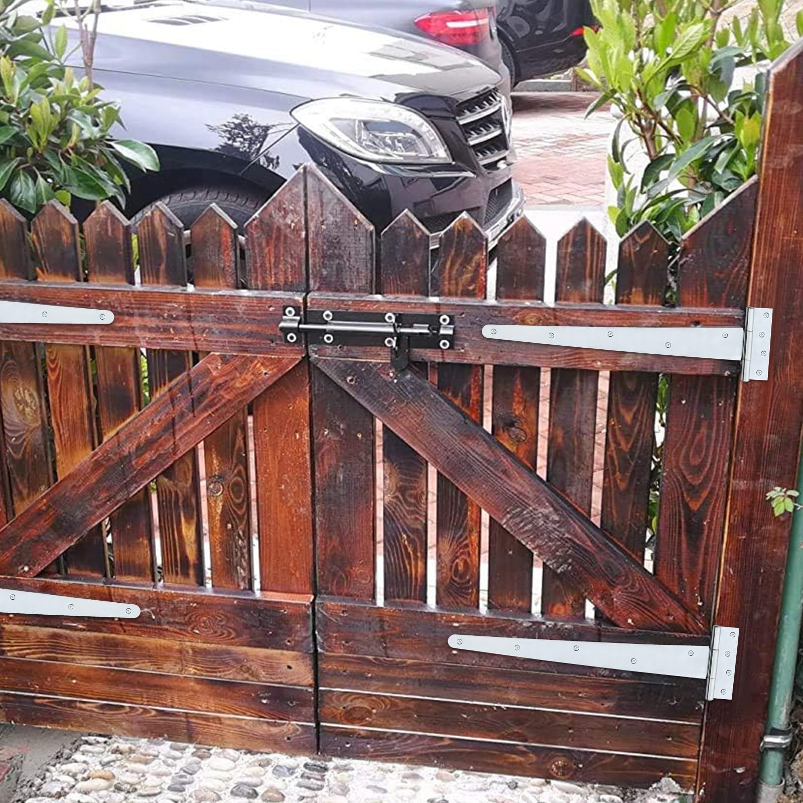 Heavy Duty T-Hinges 16 Inch (400mm) Tee Hinge for Wooden Door Gate Silvery, 3 Pack, Matching Screws Included - Image 2
