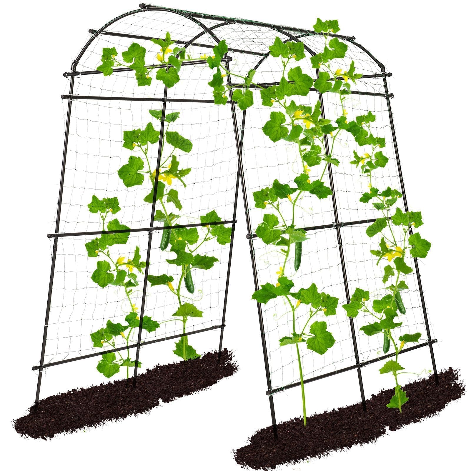Garden Arch Tunnel Trellis for Climbing Plants Outdoor, 7 ft Tall Metal Walkway, Arbor Archway for Climbing Vines Vegetables Yard Lawn, Cucumber Trellis for Garden Raise Bed, Black