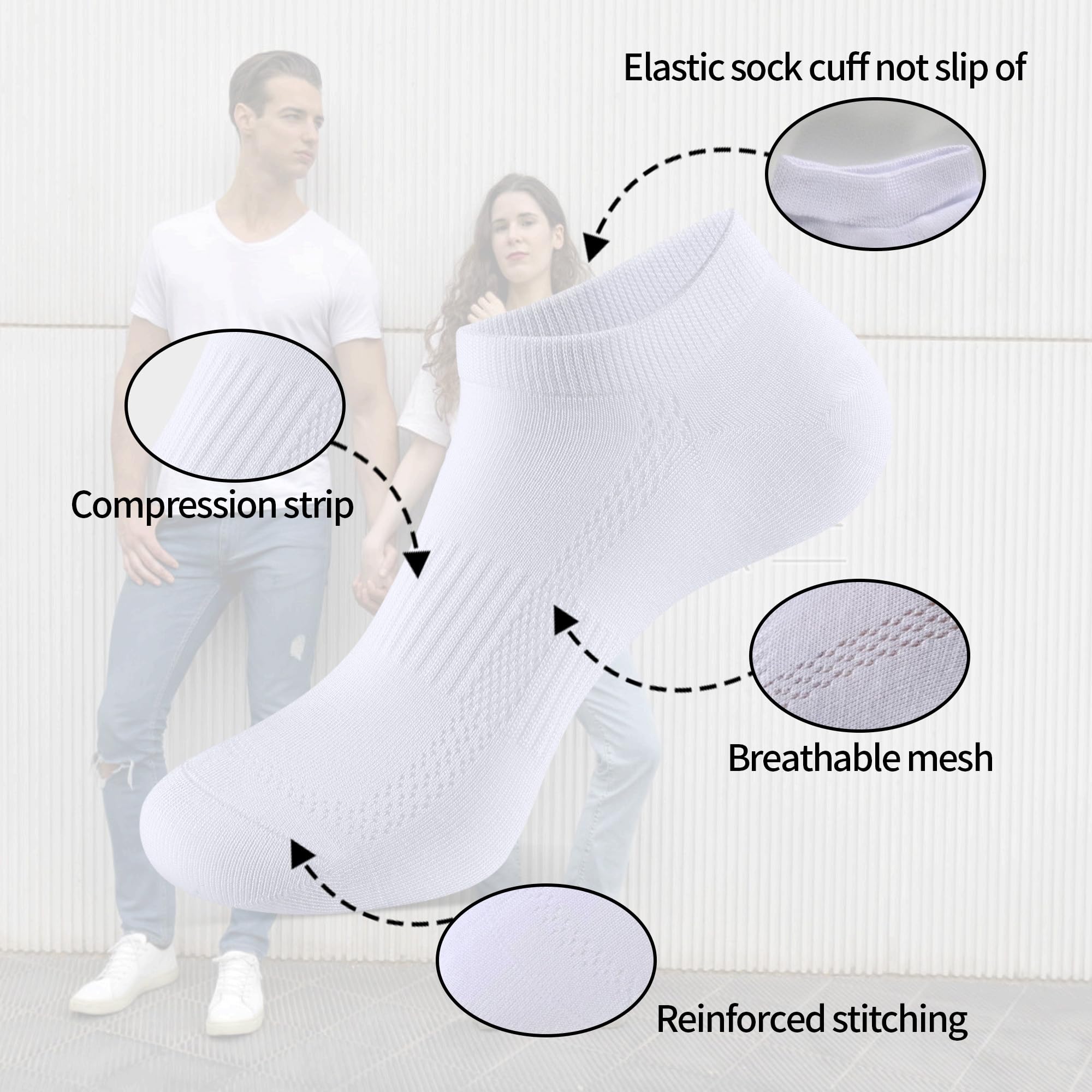 Bambus Sneaker Socken Damen 39-42 35-38, 10 Paar Atmungsaktive Sportsocken, Kurze Laufsocken Herren 43-46