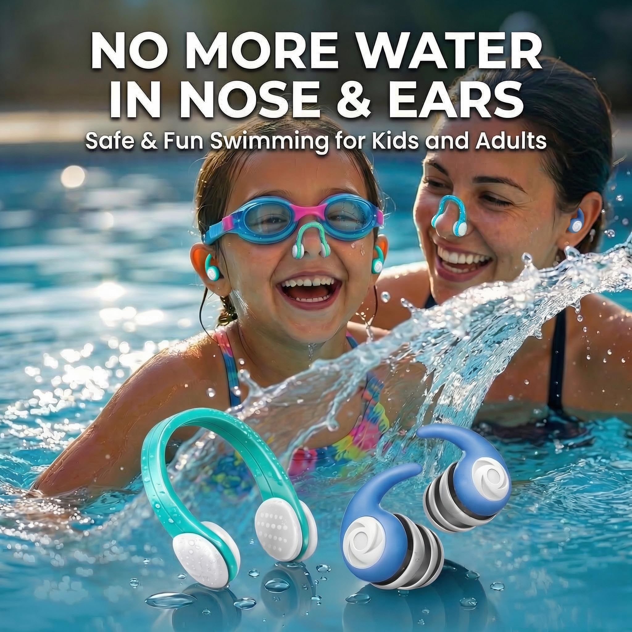 Pinzas para la nariz para nadar con tapones para los oídos, 9 unidades, clip nasal de silicona, tapones para los oídos flotantes, para niños y adultos, pinza nasal impermeable para natación