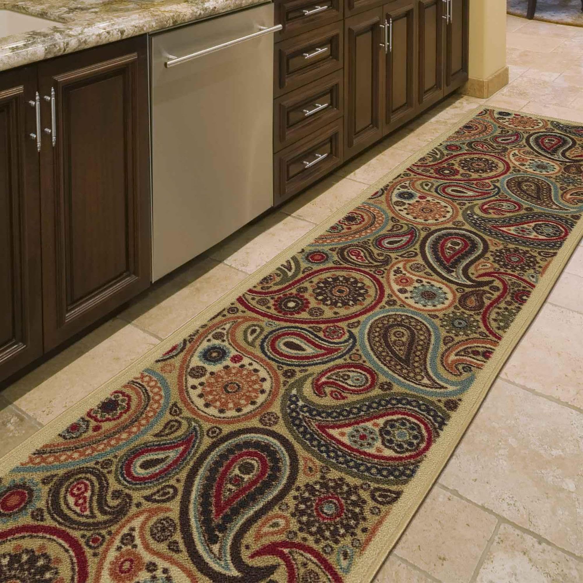 OttomansonOttohome Collection Non-Slip Rubberback Paisley Design 2x7 Indoor Runner Rug, 1'10" x 7', Beige