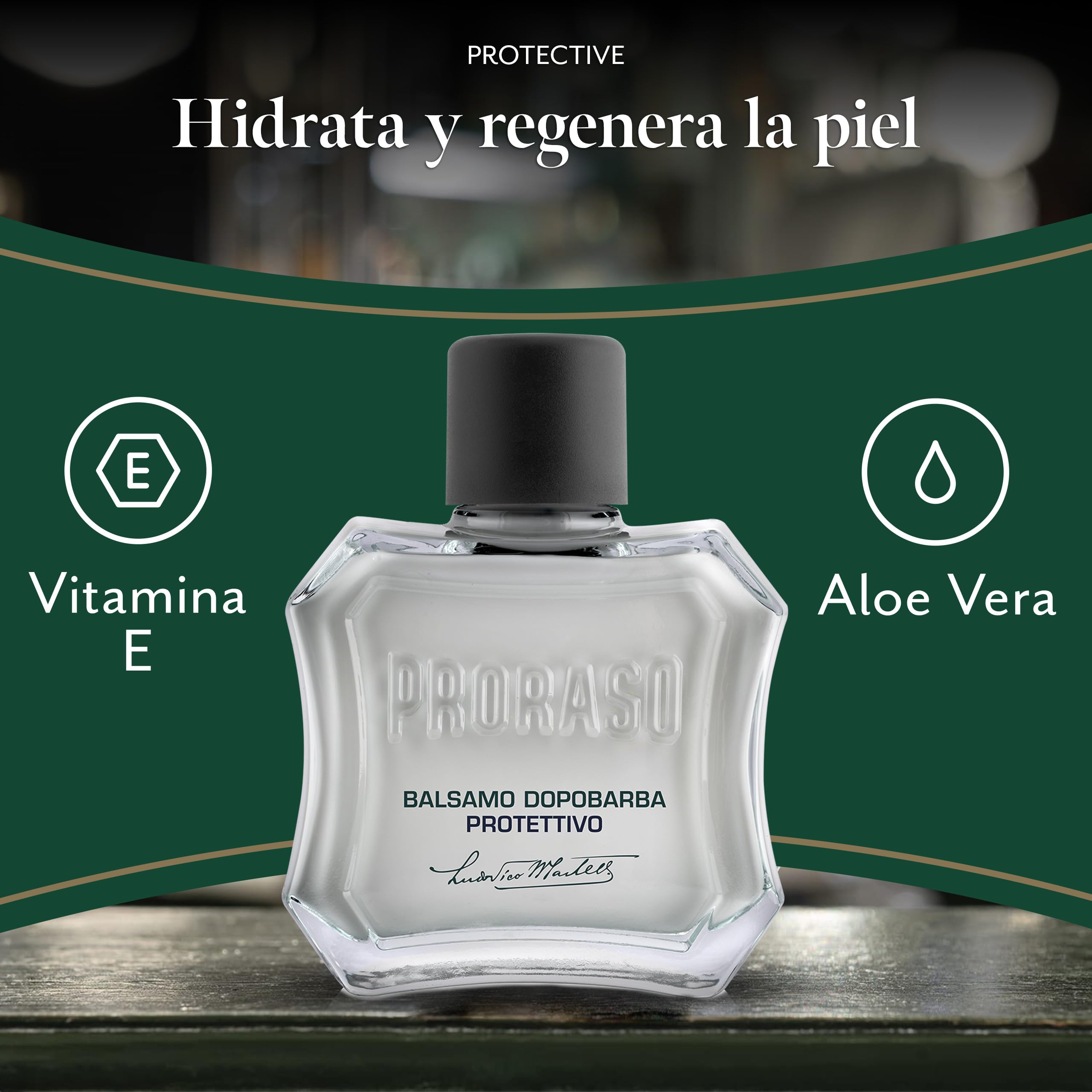 Proraso After Shave Bálsamo Protector, 100 ml, bálsamo barba con aloe vera y vitamina E, tónico facial calmante y suavizante sin alcohol, blanco