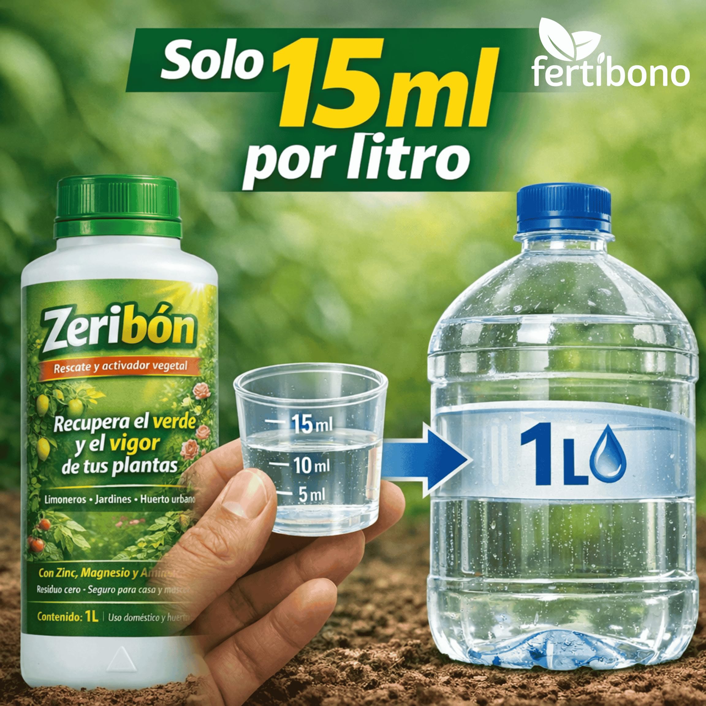 Zeribon 1L – Activador nutricional para plantas debilitadas | Recupera color y vigor en limoneros, rosales y huerto | Con Zinc, Magnesio y Aminoácidos | Uso doméstico seguro
