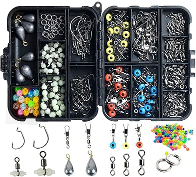 Amazon 釣り用 フック 針 釣り用仕掛け小物セット 釣具セットオモリ シンカー 重り玉 仕掛け ジグヘッド 重り玉 ビシがん玉 釣り針 収納ケース バッグ付き ロックスナップ スイベル 持ち運び便利 アジング ふかせ釣り 渓流釣りなどに対応 251点 セット Wannago
