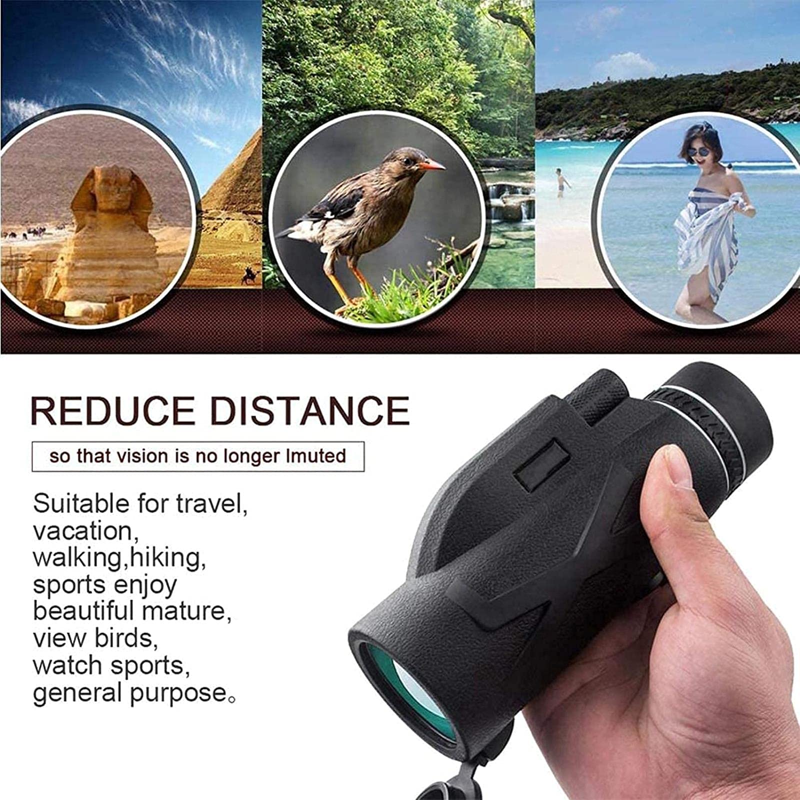 80x100 Monocular-Telescope For Adults High Powered Compact Monoculars With Smartphone Holder & Tripod, BAK4 Prism For Stargazing Hunting Hiking Travel Bird Watching Camping Wildlife Scenery