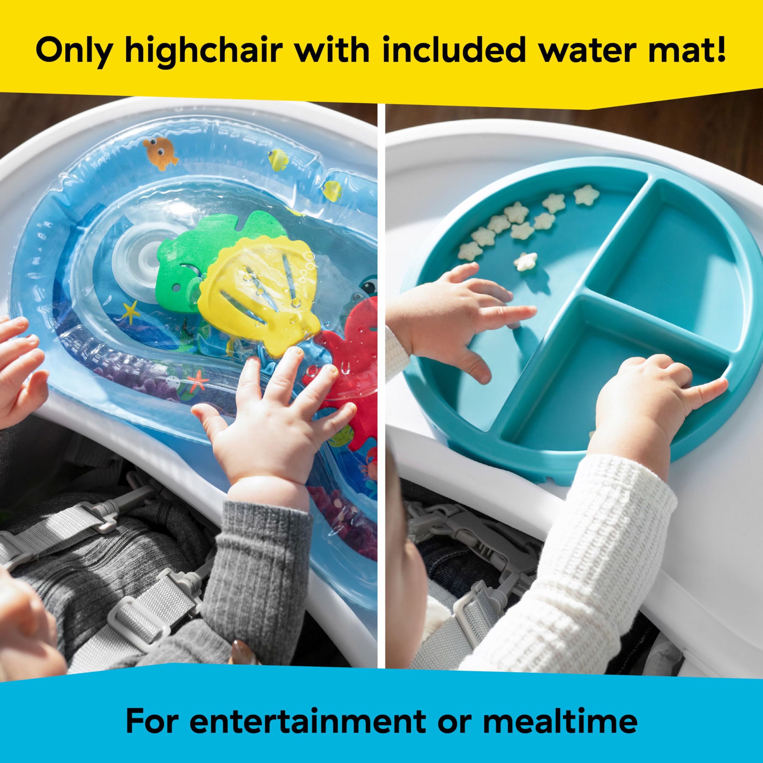 Baby Einstein Ocean Explorers Snack & Splash Faltbar Hochstuhl mit Wassermatte und 5-Punkt-Sicherheitsgurt, für Kinder ab 6 Monaten, Unisex