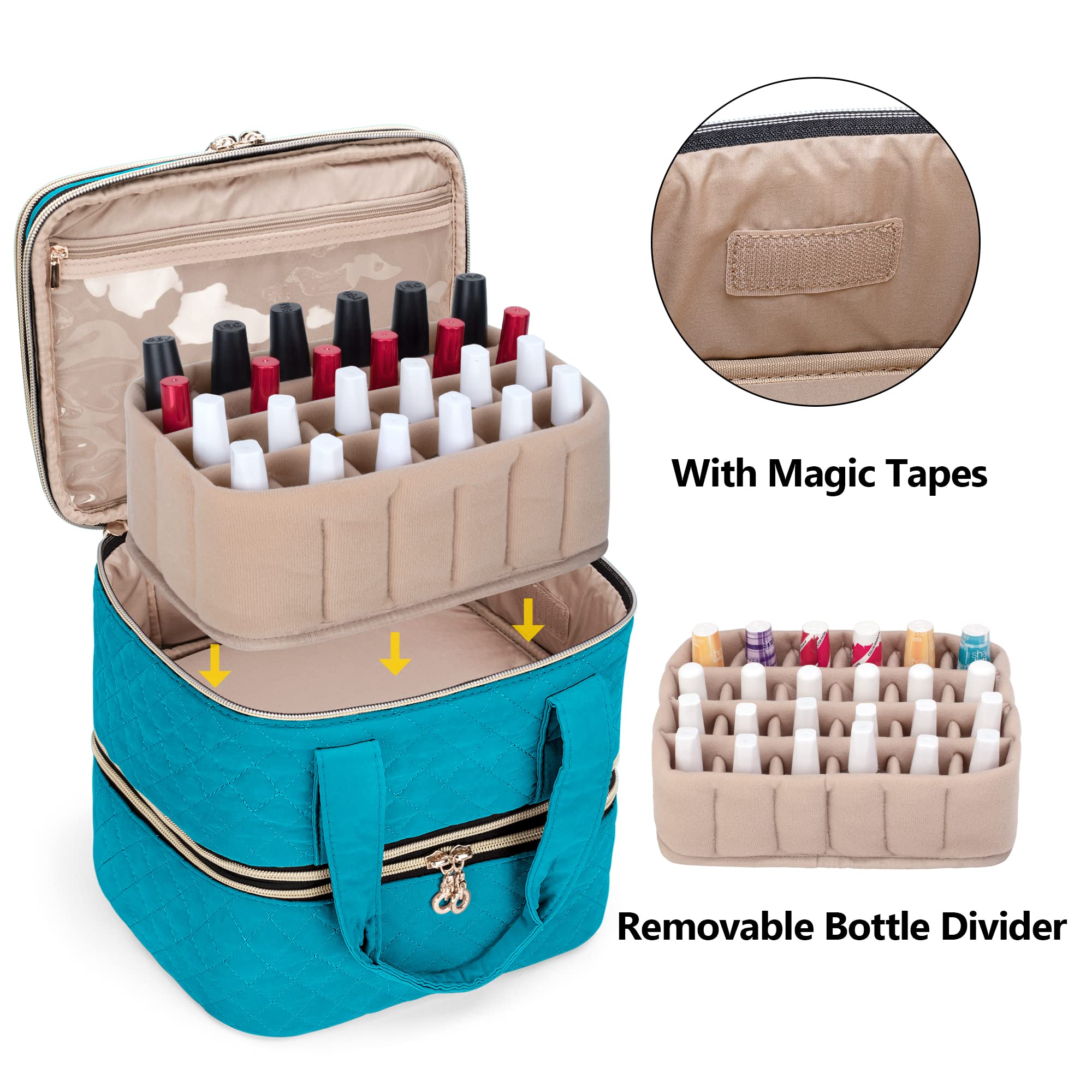 Yarwo Borsa da Viaggio Rimovibile per 48 Bottiglie di Smalto per Unghie, Organizzatore a 3 strati per Smalto per Unghie e Accessori per Nail Art (In attesa di brevetto)