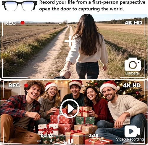 Miniatura 6 de Lentes inteligentes AI con cámara HD 4K, gafas de cámara Bluetooth antivibración de 800 W, grabación de video de 1080P, reducción de ruido de doble