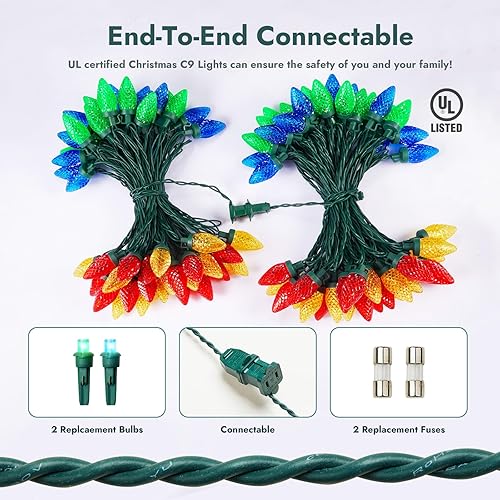 Miniatura 4 de C9 - Luces LED de Navidad para exteriores, decoraciones de Navidad de grado comercial, 50 LED, 33 pies, juego de luces para árbol de Navidad en