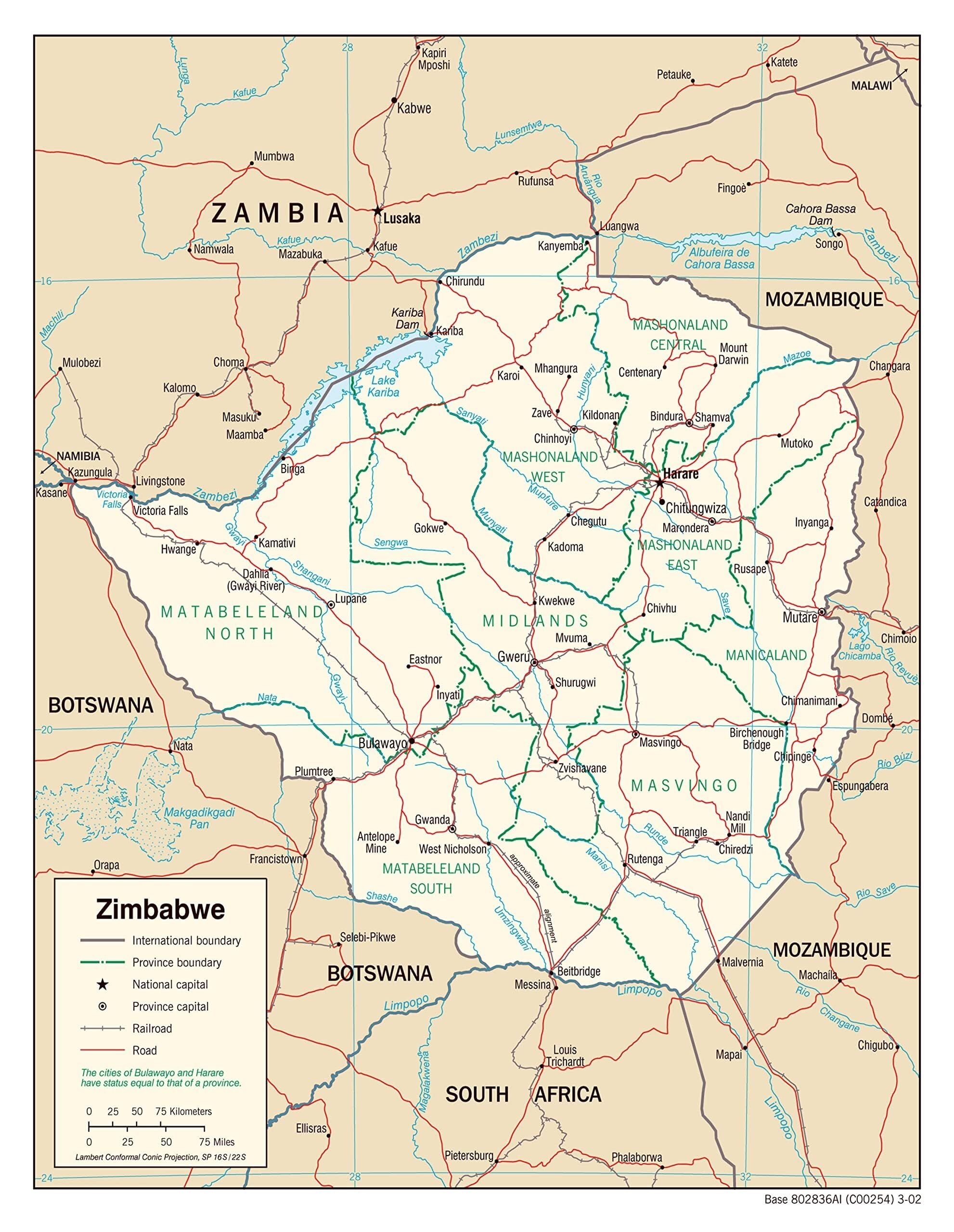 BIANMTSW Educational Political Map of Zimbabwe Administrative Regions Roads Railroads Cities Poster Wall-Art for Geography Teachers Office Home Decor Unframed,08x12inch(20x30cm)