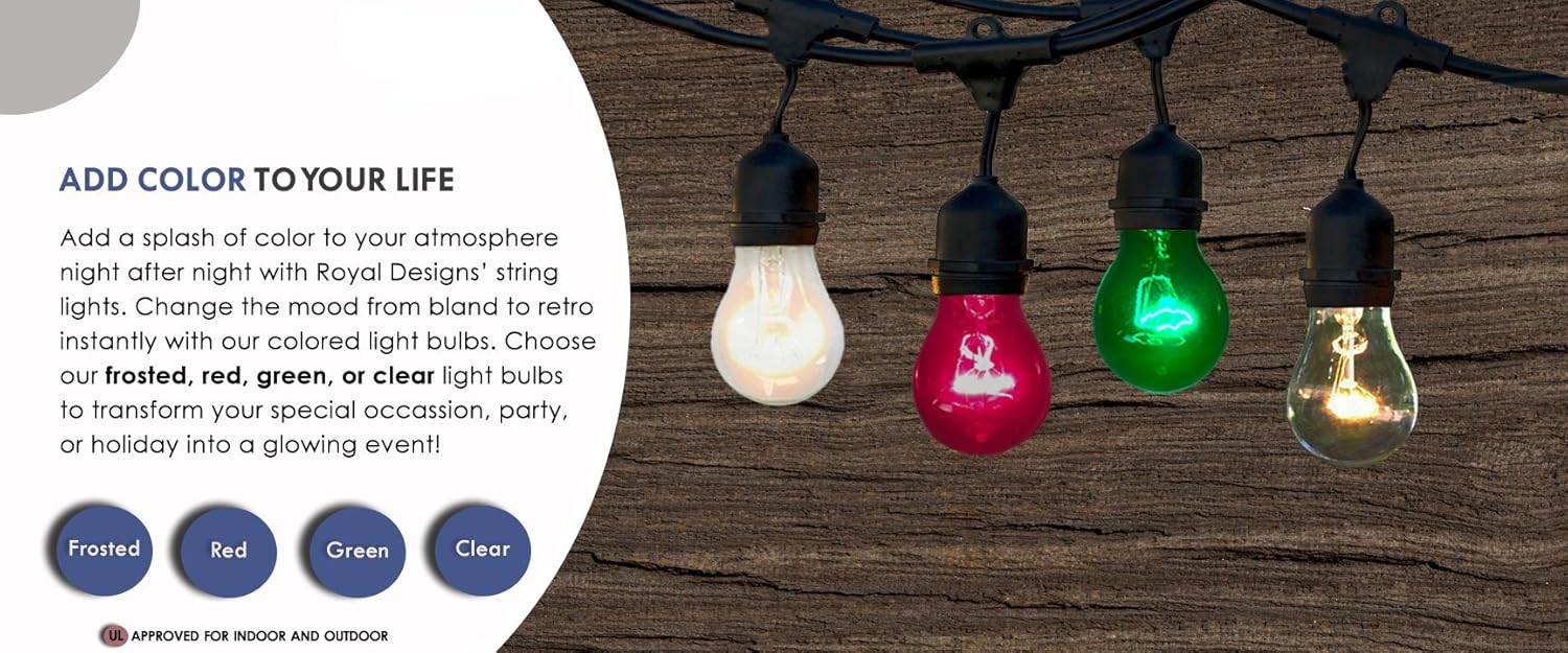 Lowest Price Royal Designs – Premium Weatherproof Indoor/Outdoor String Lights for Yard Patio Garden Porch Wedding Party– 96-Foot Strand with 32 Sockets– Green Light Bulbs Included Black Friday - 50% OFF Royal Designs – Premium Weatherproof Indoor/Outdoor String Lights for Yard Patio Garden Porch Wedding Party– 96-Foot Strand with 32 Sockets– Green Light Bulbs Included
