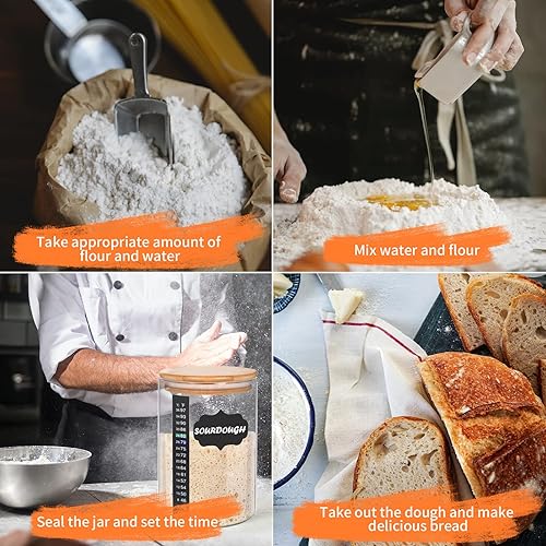 Miniatura 5 de Kmise Sourdough Starter Jar, 34 Oz DIY Glass Sourdough Starter Jar Kit With Thermometer, Silicone Spatula, Blackboard Stickers and Cutter