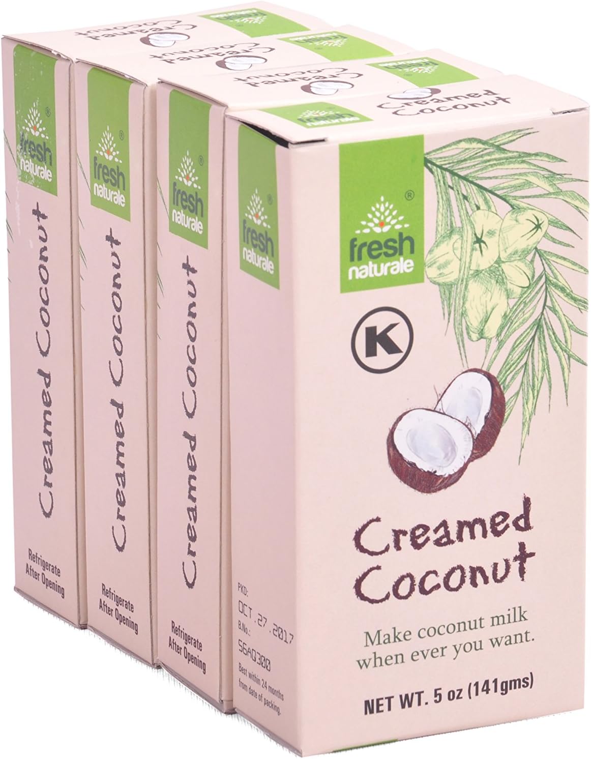 Creamed Coconut 141 gms ( 5 oz ) x 5 from Fresh Naturale . Kosher Certified . (pack of 5)