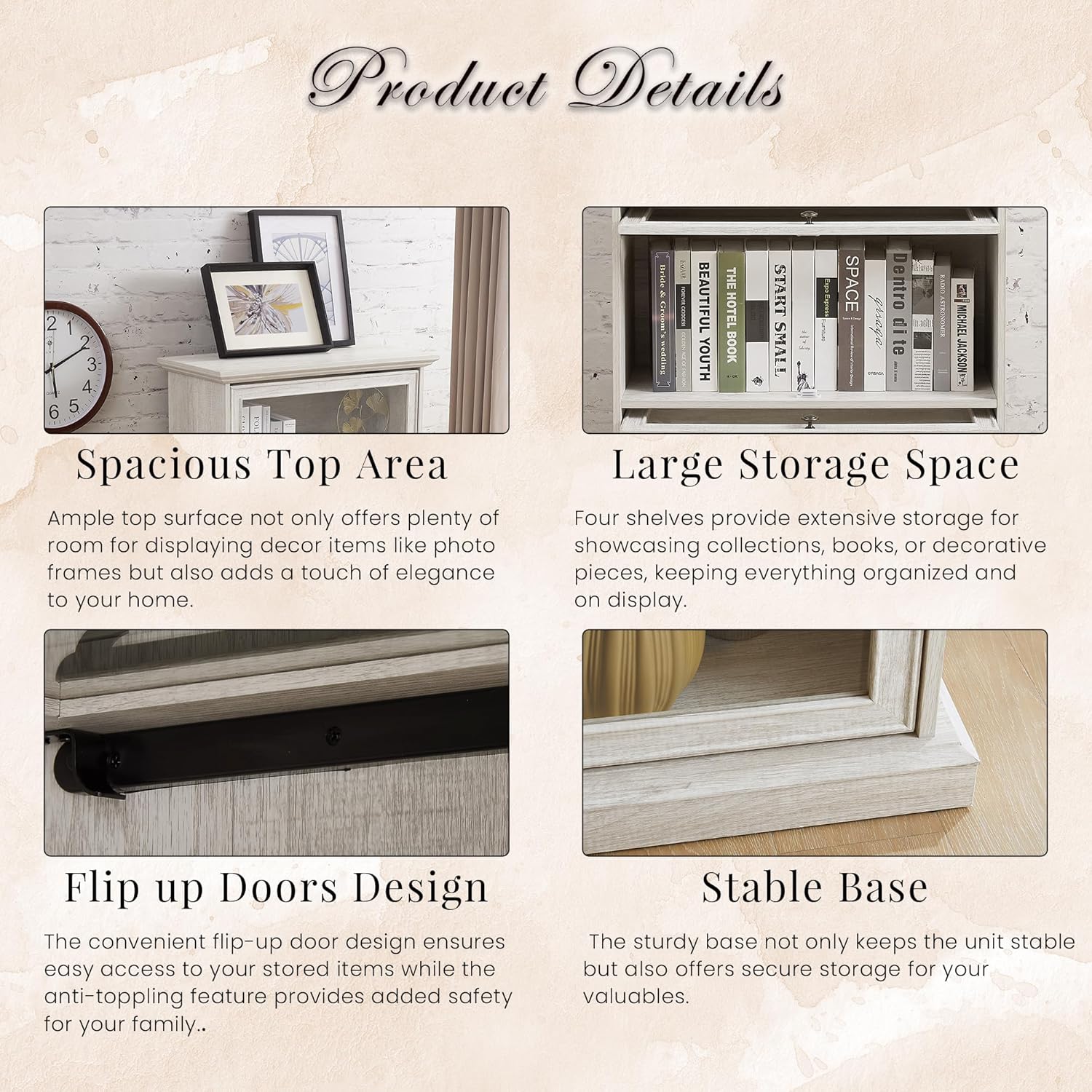 63" Tall Behind The Door Bookshelf with Flip up Glass Doors, Farmhouse Barrister Bookcase with Shelves, Antique Display Curio Cabinet for Collectibles, Office, Living Room (White)