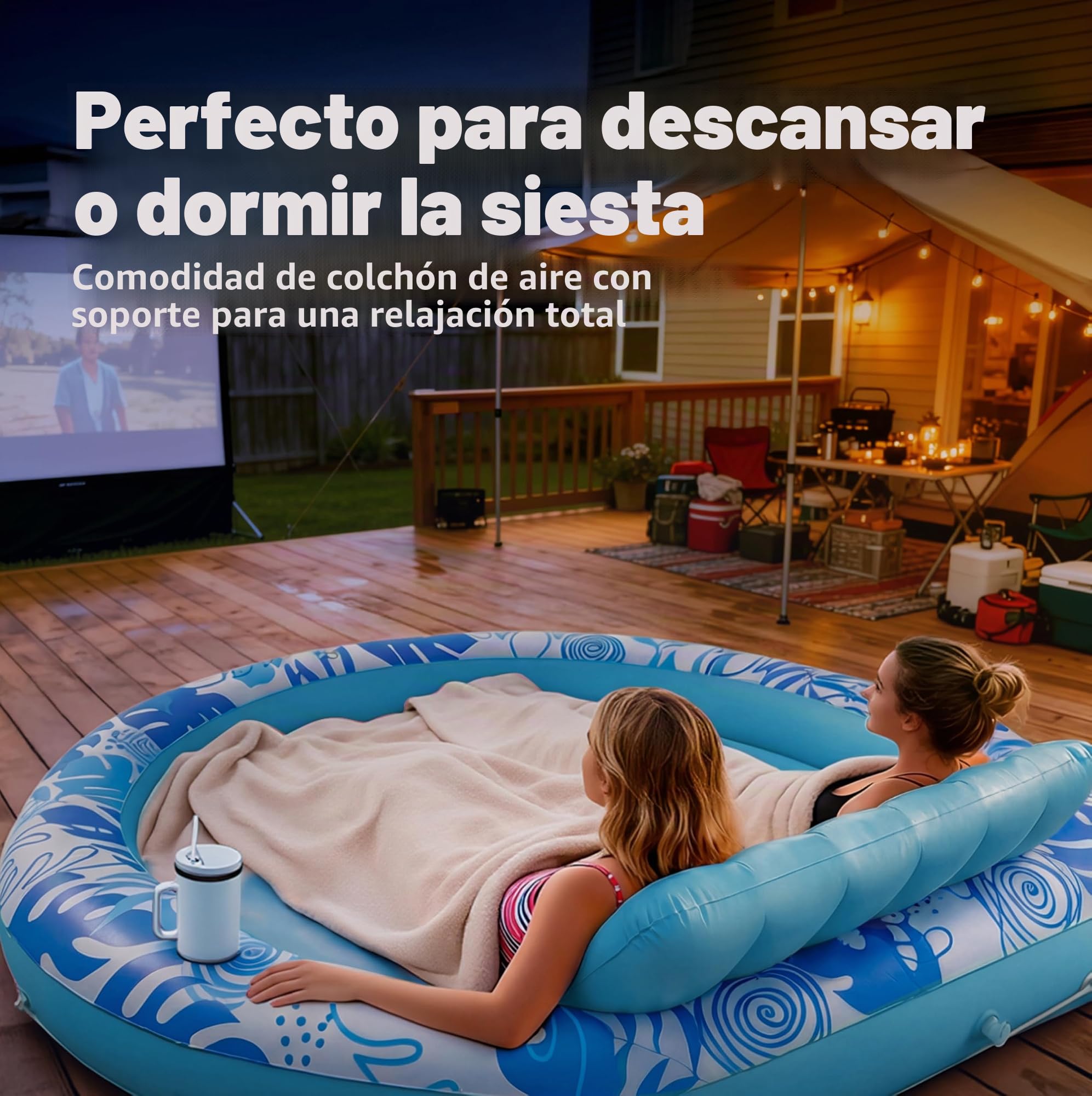 SLOOSH Flotador Inflable para alberca bronceadora, 72 x 65 Pulgadas, flotadores de Piscina para Adultos con Almohada, Tela de Lujo, Flotador Grande para Tina, para Tomar el Sol
