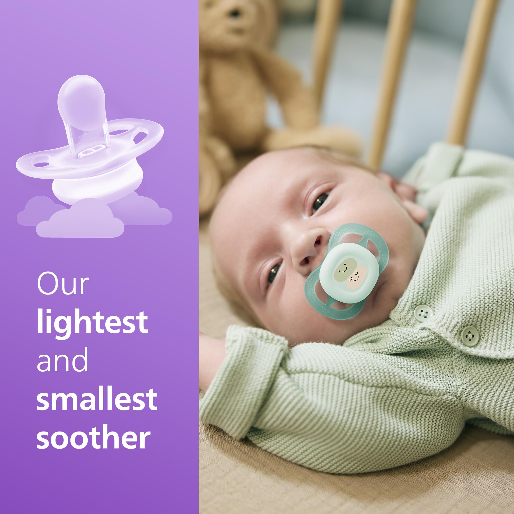 Philips Avent Ultra Start Soothers, Orthodontic Dummies Designed for Newborns, Silicone Symmetrical Teat, BPA Free, with Sterilising/Carrying Case, 2 Pack, Model SCF075/04 - Image 2