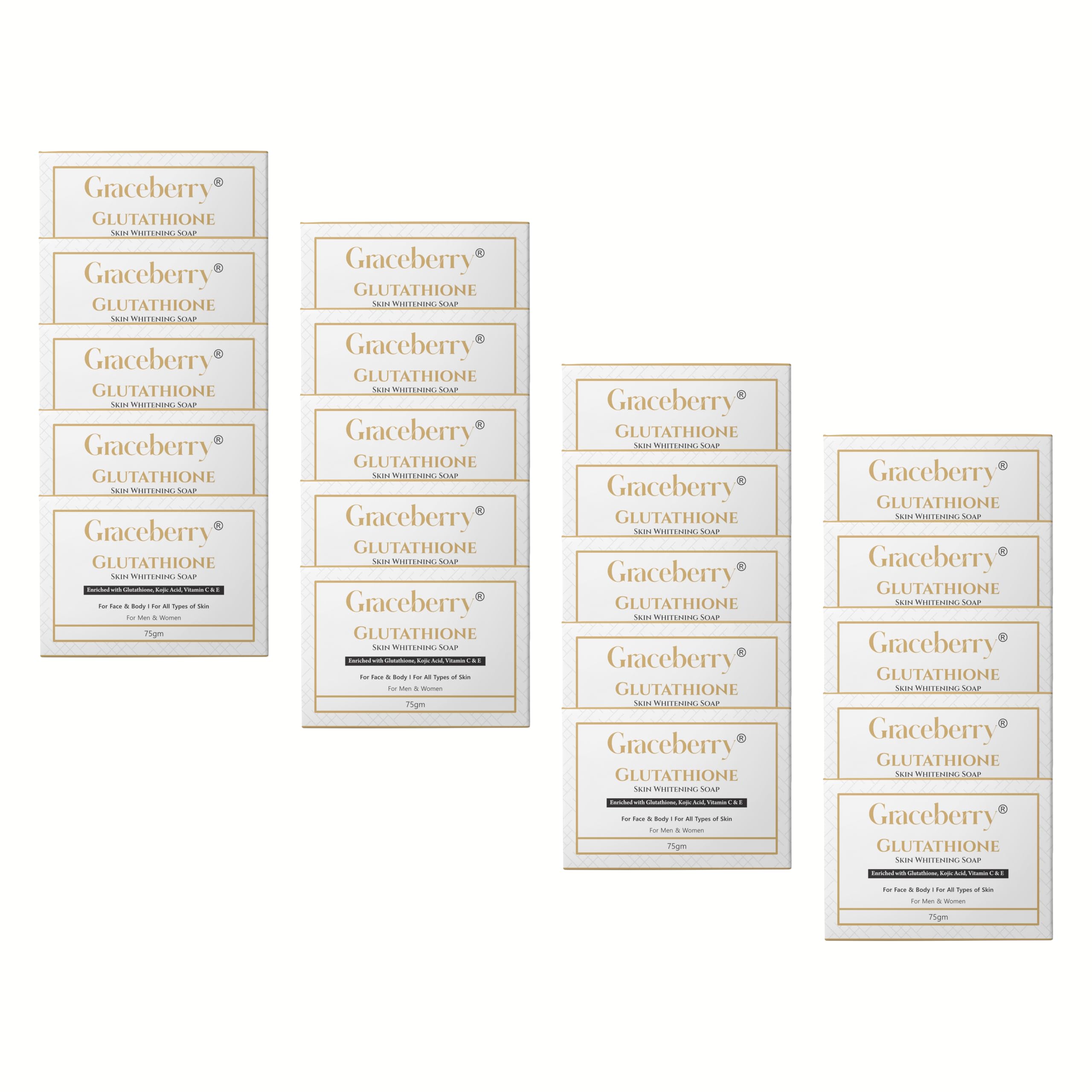 Graceberry Glutathione Kojic Acid Soap – Daily Use Bathing Bar with Botanical Ingredients for Men and Women | Gentle Cleansing Soap (Pack of 20)