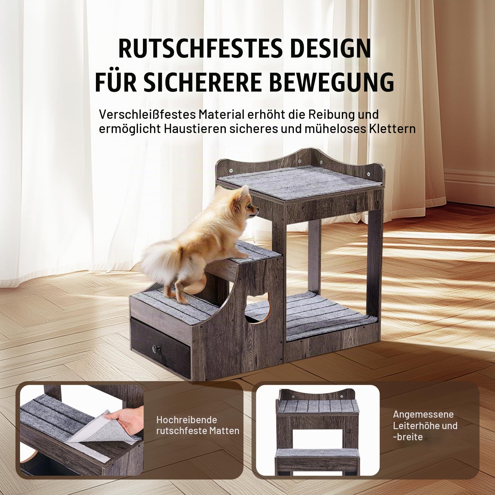 VEVOR Etagenbett für Haustiere mit Abnehmbarer Treppe, Fenstersitzstange für Hunde/Katzen mit Stauraum, mehrstufiges Bett, Fenstersitzstange, Schlafcouch, Sitzplattform für Haustiere, 830x450x675mm