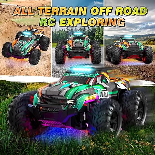 Miniatura 5 de BLUEJAY Auto a control remoto, 116 todo terreno de alta velocidad RC camión para niños, camión Monster RC recargable con luces LED geniales y