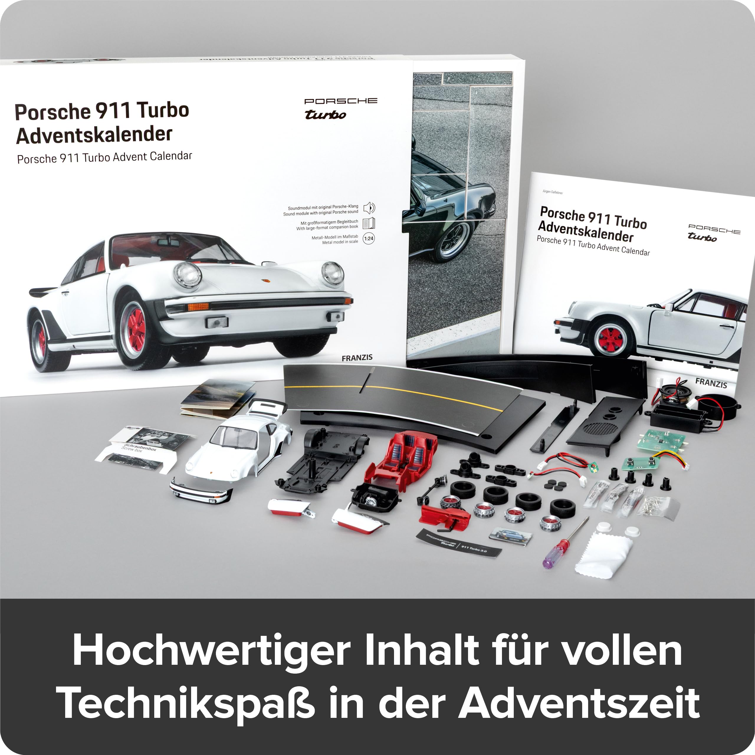 FRANZIS 67221 Porsche 911 Turbo 1:24 Grand Prix-White Advent