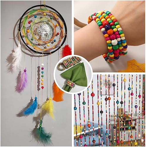 Miniatura 5 de Craftdady 300 cuentas de madera redondas naturales de 0.394 pulgadas (0.394 in), cuentas espaciadoras de bolas de madera roja para fabricación