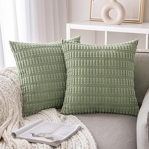 Paquete de 2 fundas de almohada decorativas de primavera verde salvia de 16 x 16 pulgadas para sofá, cama, sala de estar, funda de cojín cuadrada de