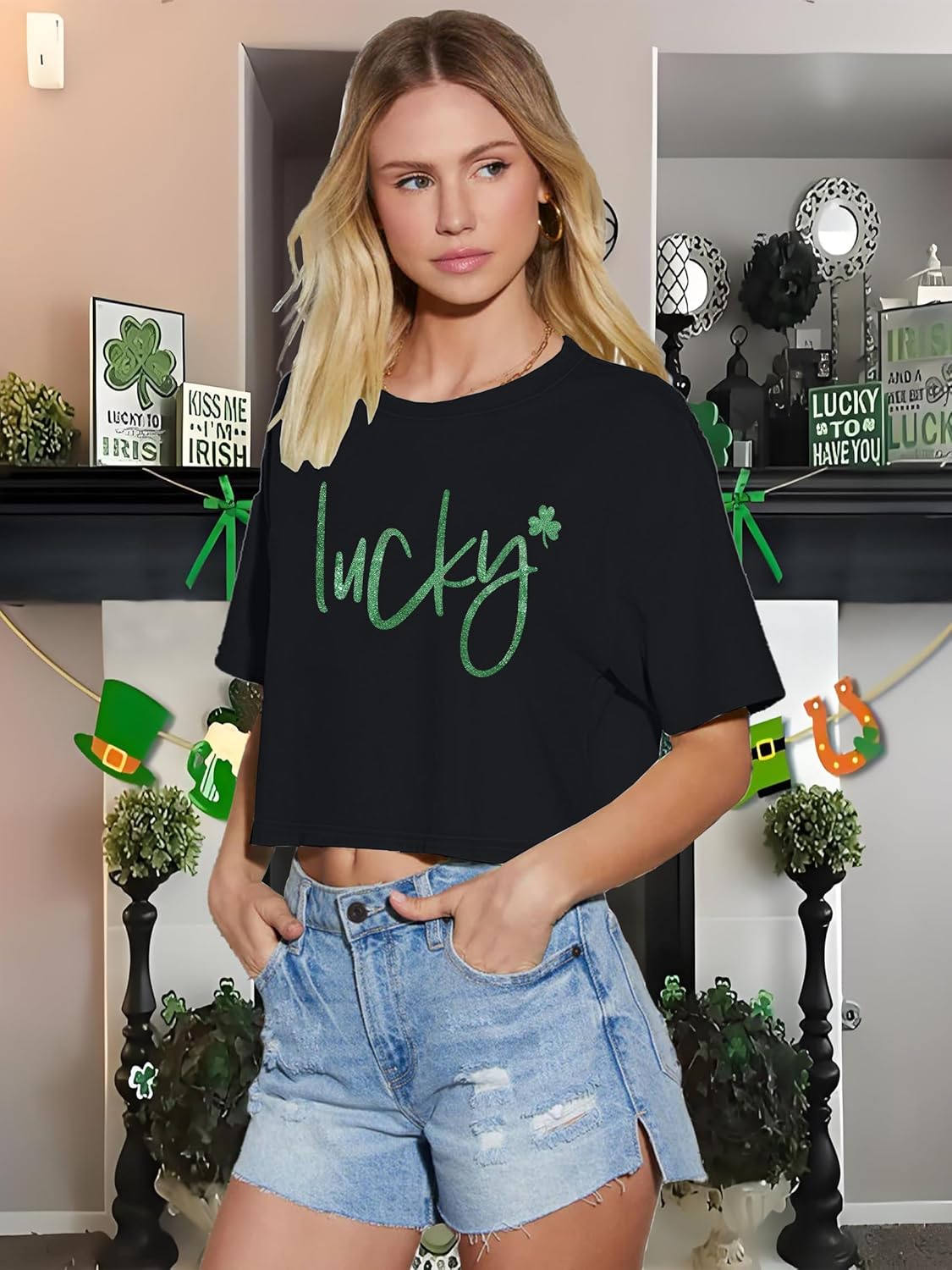 St Patricks Day Shirt Women Luck Shamrock Shirts Cute Saint Patricks Day Crop Top Irish Raglan Shirt - Image 2