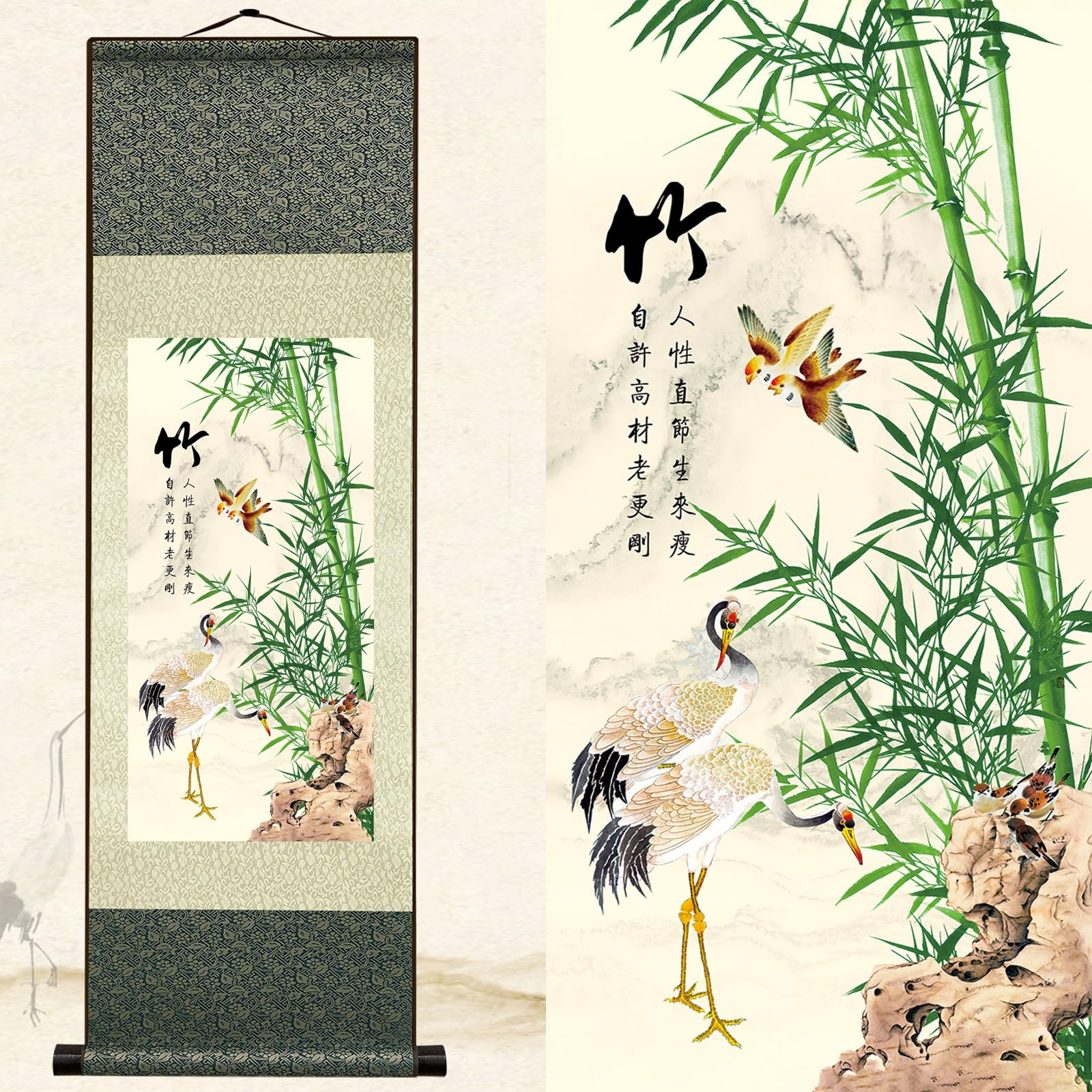 Newscz Hj-D-513 Bedroom Wall Art For Home Decor Accessories Living Room Silk Scroll Painting Bamboo Artwork Posters Aesthetic Room Decor Tapestry Wall Hanging For Home Kitchen Hallway Decor 36 By 12 In