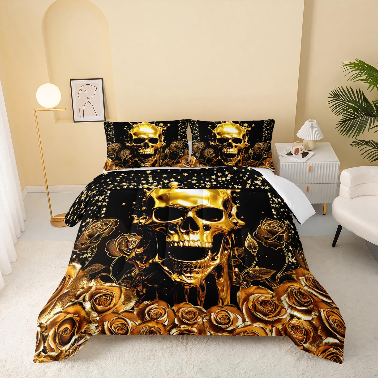 QOOMO Skull Print Kids Bedding Set, Twin Size