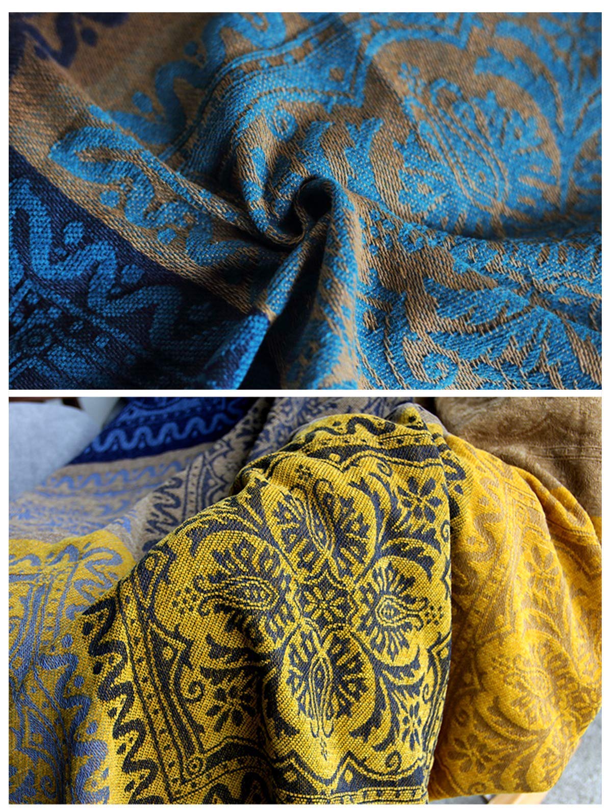 Coperta per divano, in ciniglia colorata, con nappe in ciniglia, stile bohémien, ideale per divano, letto, divano, poltrona, poltrona, stile bohémien, decorazione per la casa (blu, L: 86 x 102)