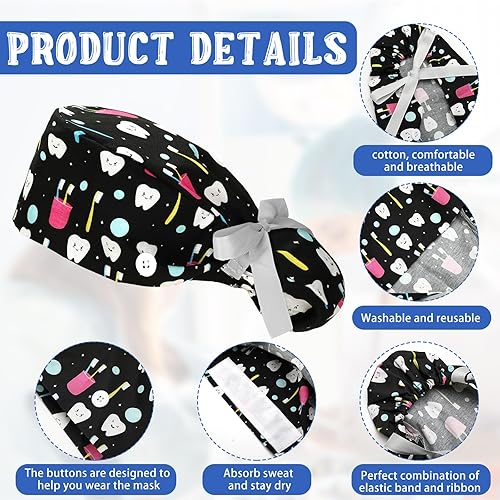 Miniatura 3 de Honoson 6 gorras de dentista para enfermería, gorras ajustables para enfermería, sombreros de enfermera, sombreros de cola de caballo, turbante
