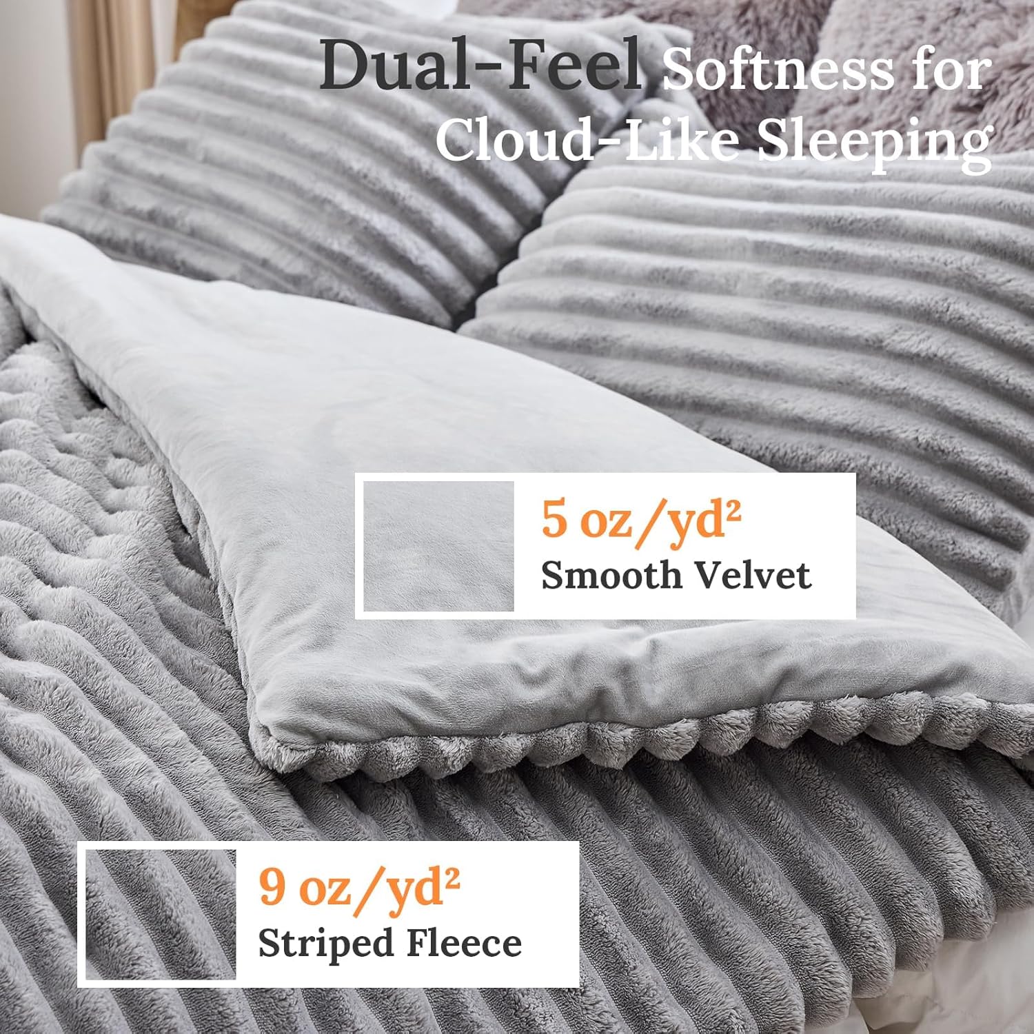 Sasttie Fluffy Comforter Set King 3 Pieces - Super Soft & Fuzzy Light Grey Comforter Set for Winter Warm Fleece Bedding, 1 Luxury Heavy Faux Fur Down Alternative Comforter with 2 Pillow Cases - Image 3