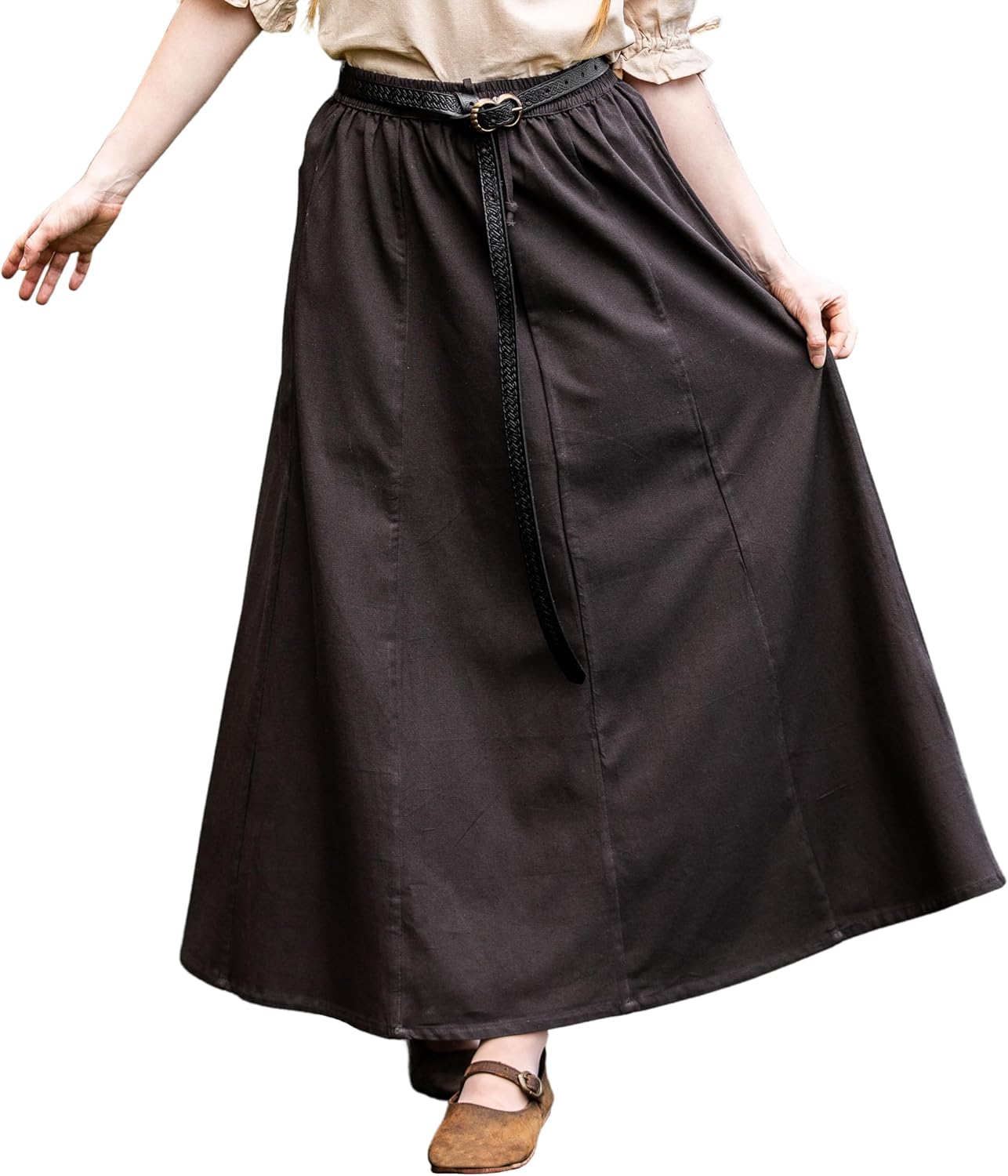 Leonardo Carbone® Smilla Damesrok, elastische tailleband, vloeiende snit, carnaval, Halloween, cosplay, LARP, middeleeuwse rok, kostuum, gewaad, 100% katoen, tabak, S-M