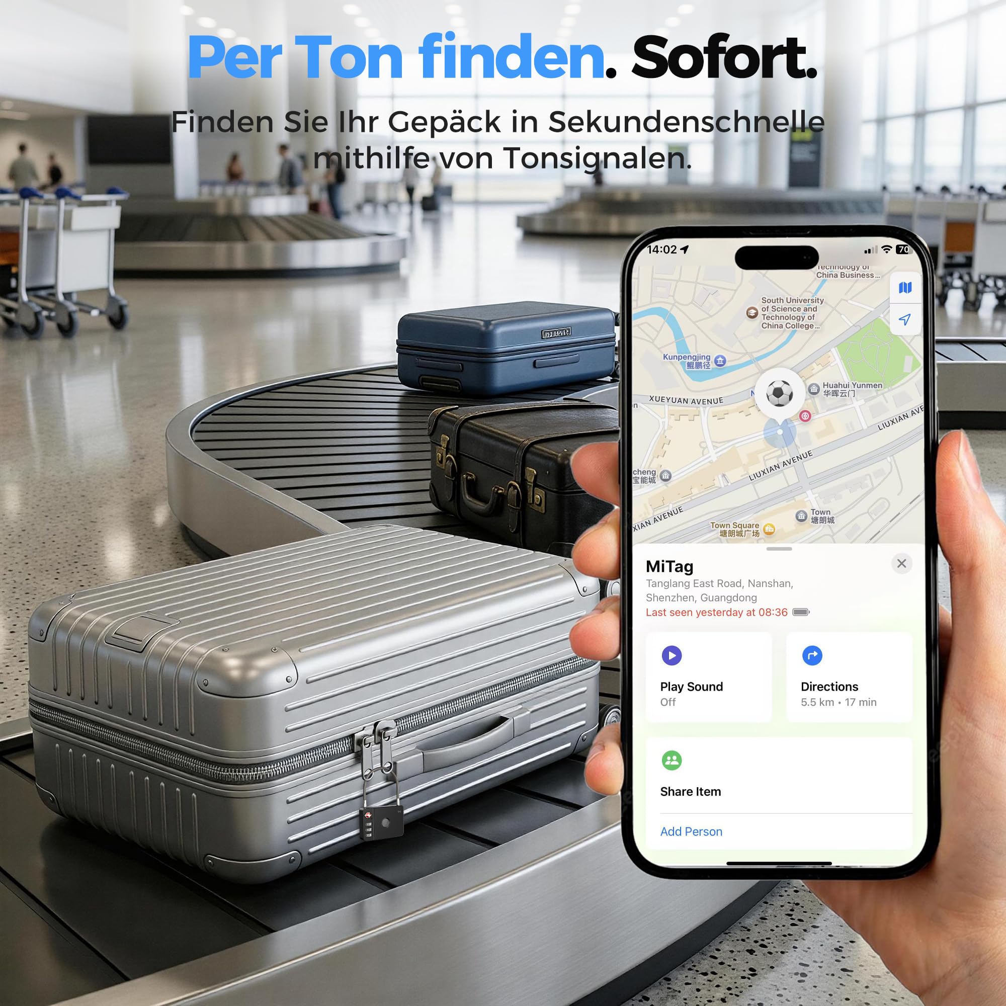 MiLi Candado inteligente para maleta con tracker, candado de viaje aprobado por TSA, compatible con iOS Buscar & Google Localizador App, candado con combinación para maleta, mochila y funda para arma