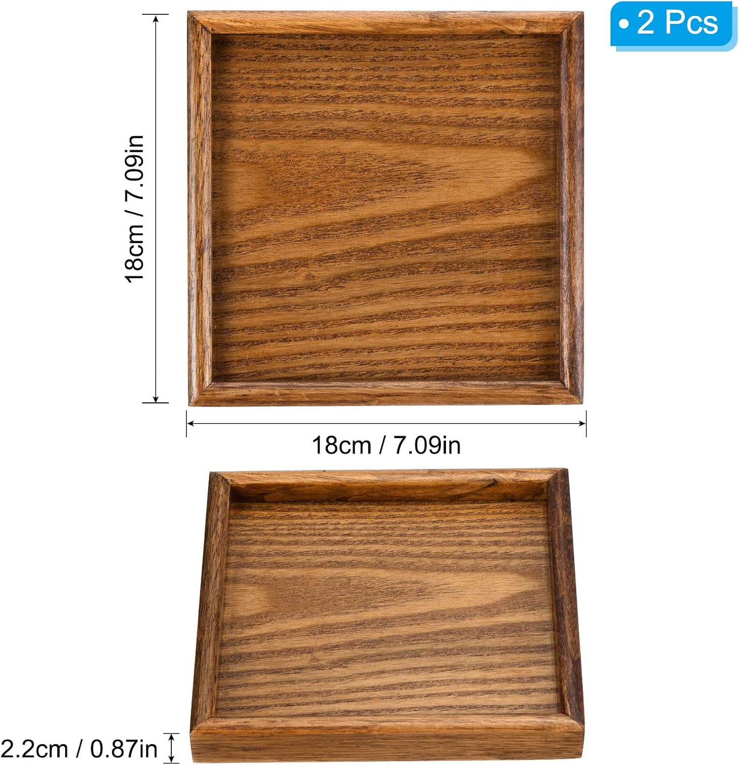 PATIKIL Wood Serving Tray 7 Inch, 2 Pack Square Decorative Platter for Home Decor Kitchen Table Candle Holder, Brown - Image 2