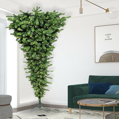Miniatura 9 de Vickerman Árbol de Navidad artificial verde de 7.5 pies al revés, sin luz, árbol de Navidad sintético al revés, decoración de temporada para