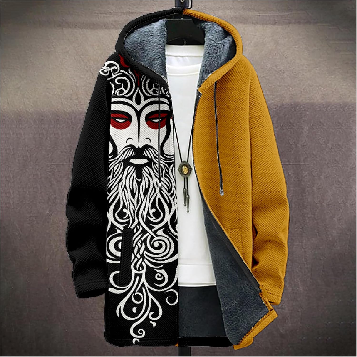 Mens Jackets Fashion Long Fleece Zip Up Hooded Knit Lined Cardigan with Pockets Jacket Warm Coat for 2024 - Image 2