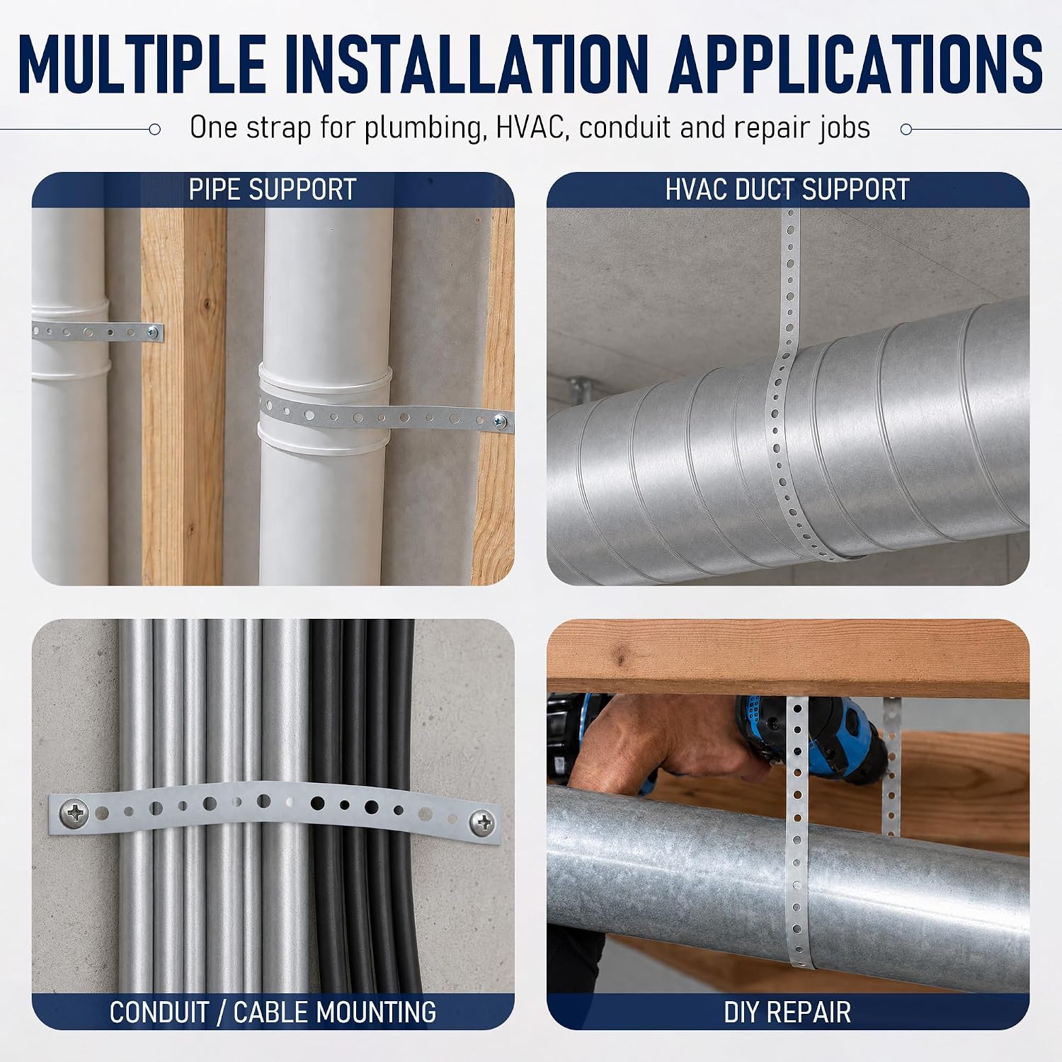 Metal Strapping with Holes 3/4" x 33FT Galvanized Pipe Strap with Plastic Dispenser Case 0.5 mm Thick Hanger Tape for Pipe Support, HVAC Duct and Plumbing