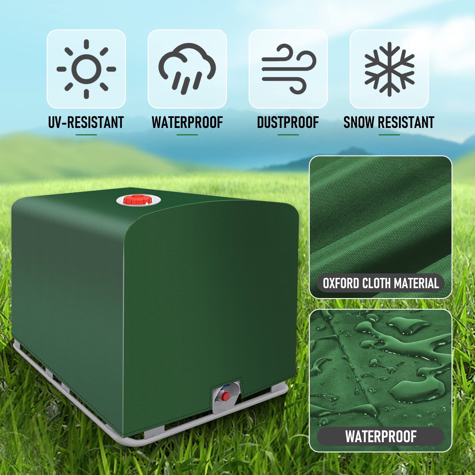 MaxAwe IBC Tank Abdeckung 1000L, 420D mit Silberbeschichtung Wassertank Abdeckplane, 120x100x116 cm Wasserdichte Schutzplane Schutzhülle, Grün IBC Container Cover für IBC Tank Behälter Regentonne