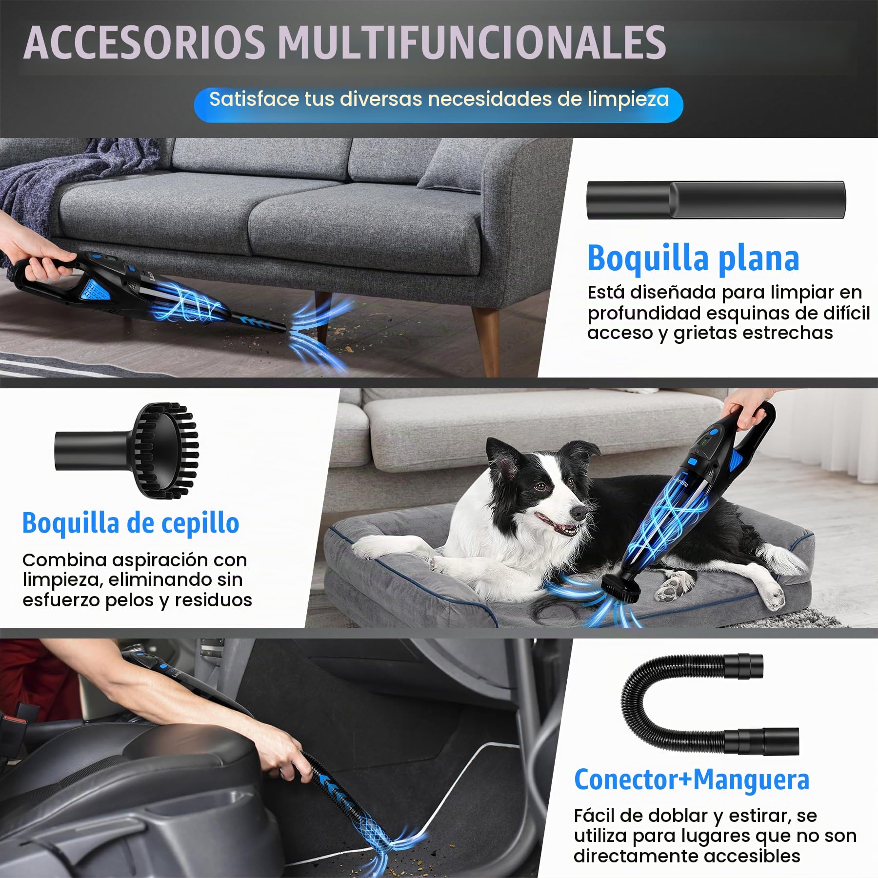 25000Pa Aspirador de Mano Potente con Estación de Carga e Iluminación LED | 8000mAh 120W Aspirador Coche con 2 Filtro HEPA Lavable, 600ml Húmedo y Seco Mini Aspiradora Portatil para Coche Hogar Cocina