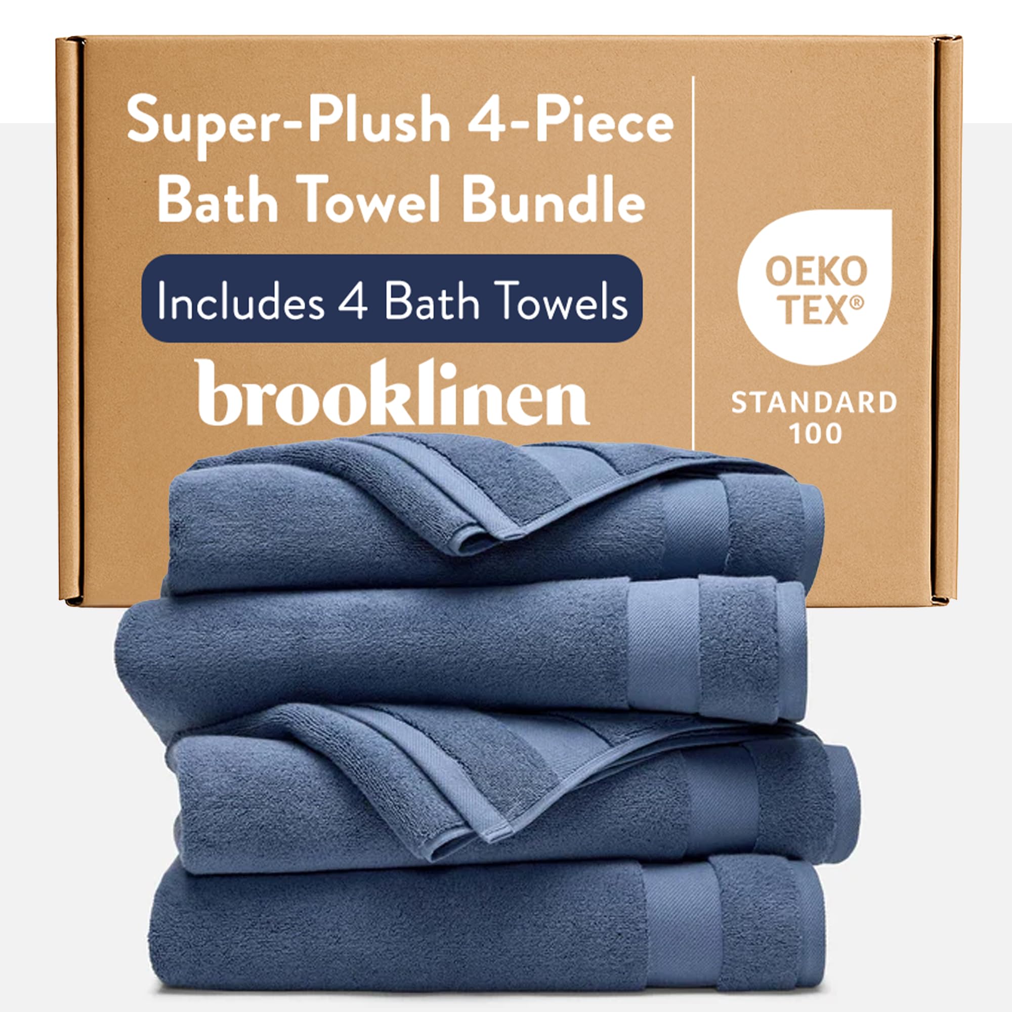 Brooklinen Super-Plush 100% Turkish Cotton Bath Towels - Set of 4-770 GSM, Highly Absorbent, Machine Washable, Perfect Bath Towel Set for Home & Bathroom (30" x 58", Abyss Blue)