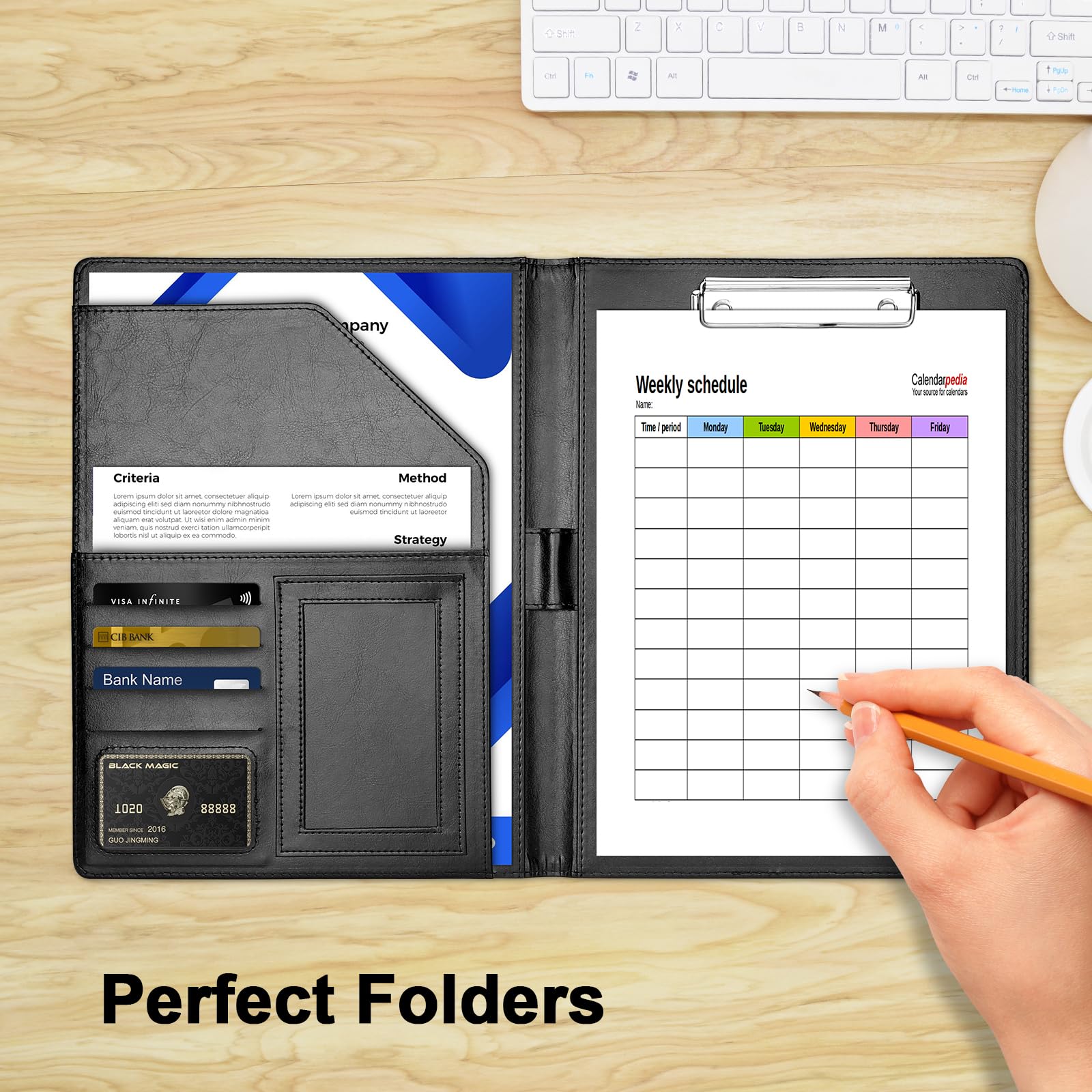 Cartella Portadocumenti A4 In Pelle PU - Con Scomparti Per A4, A5, Portapenne E Clip - Foto 10