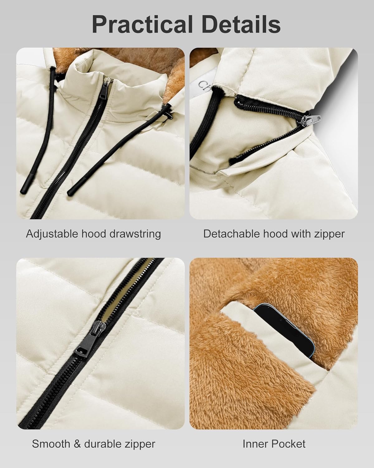 Chrisuno Men's Winter Vest Lightweight Warm Sleeveless Jacket Fleece Lined Quilted Puffer Vests with Removable Hood - Image 7