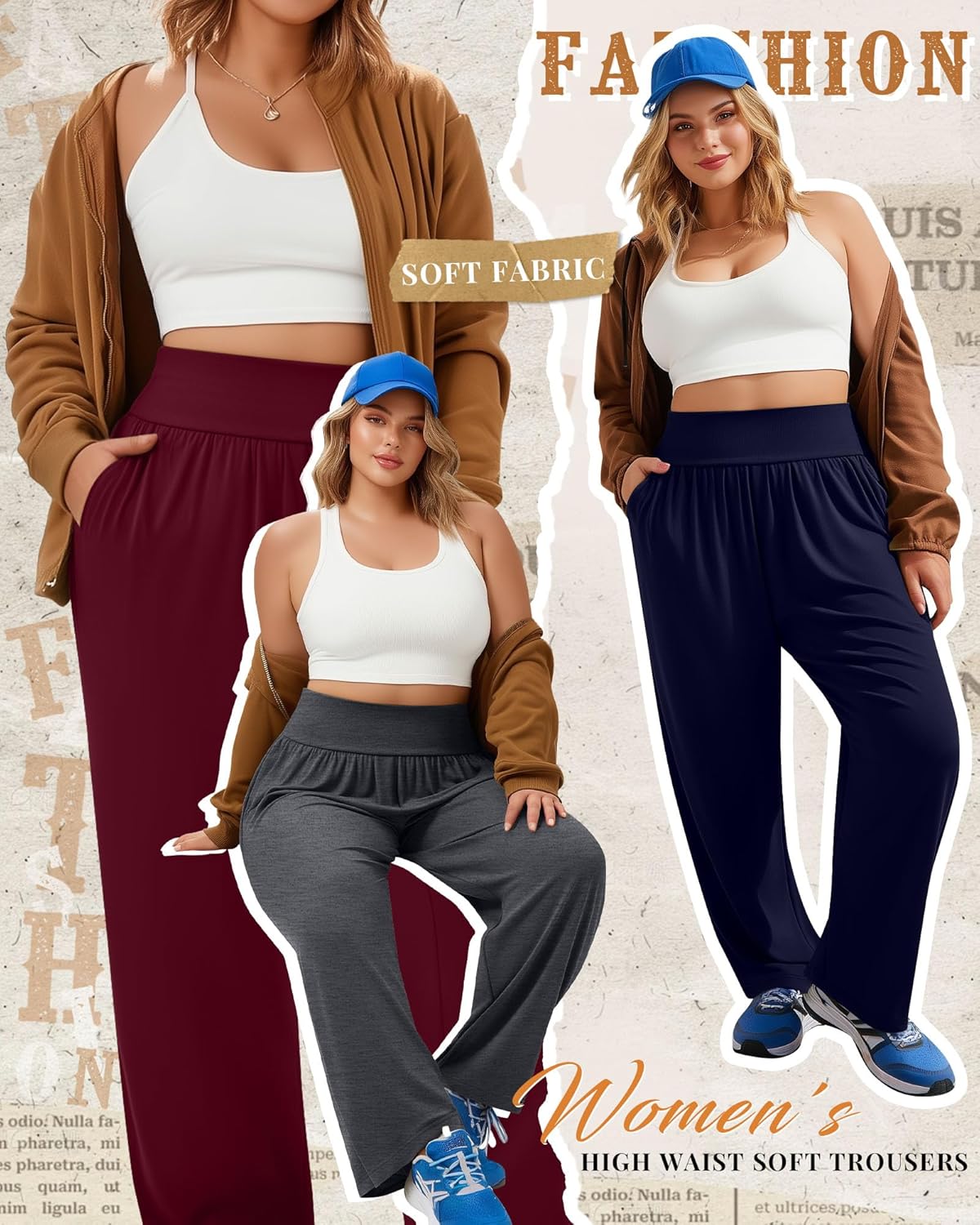 4 Pack Women's Plus Size Yoga Pants Wide Leg High Waist Sweatpants Casual Baggy Joggers with Pockets Winter - Image 3